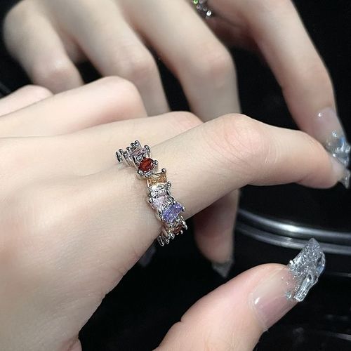 Y2k-Bagues Brillantes En Cristal Multicolore Pour Femmes, Anneaux De Documents En Argent, Jolie Vraie Perle, Bague Géométrique, Bijoux À La Mode, Tendance