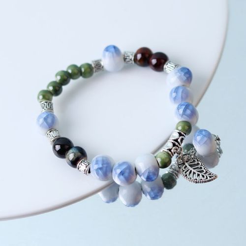 Bracelet Ou Collier De Perles En Céramique, Chakra Du Bouddhisme Tibétain, Breloque Mala De Guérison