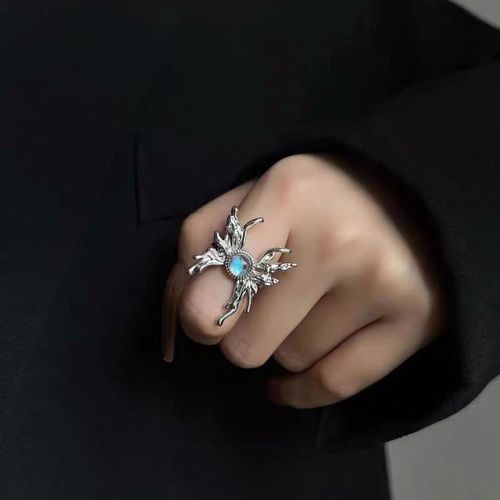 Bague Ronde Opale De Couleur Argent Exagérée, Bijoux De Mariage Fins Et Simples Pour Femmes Et Filles