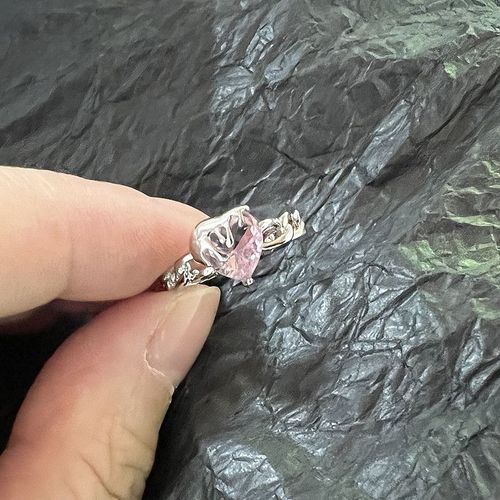 Bagues Coeur D'amour En Cristal Rose Pour Femmes, Bague D'ouverture Inhabituelle Géométrique Créative, Cadeau De Fête Vintage, Bijoux Y2k, Tendance Punk