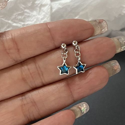 Boucles D'oreilles Étoile À Cinq Branches En Argent Bleu Pour Femme, Petite Boucle D'oreille En Cristal, Bijoux De Personnalité, Cadeau De Fête, Document