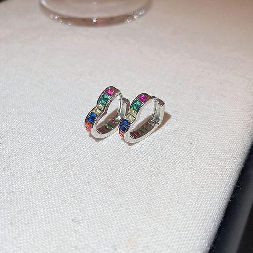 Petites Boucles D'oreilles Créoles En Cristal Cz Pour Femmes, Boucle D'oreille Ronde Arc-En-Ciel, Bijoux En Acier Inoxydable, Document Argenté