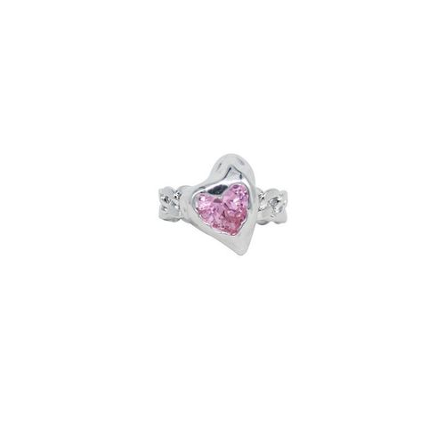Bague En Cristal Rose Avec C¿Ur Irrégulier Pour Femme, Bague Ouverte Créative Avec Opale Bleue, Bijoux Y2k Géométriques Brillants