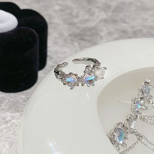 Bague En Cristal Rose Avec C¿Ur Irrégulier Pour Femme, Bague Ouverte Créative Avec Opale Bleue, Bijoux Y2k Géométriques Brillants