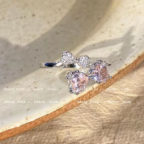 Bague En Cristal Rose Avec C¿Ur Irrégulier Pour Femme, Bague Ouverte Créative Avec Opale Bleue, Bijoux Y2k Géométriques Brillants