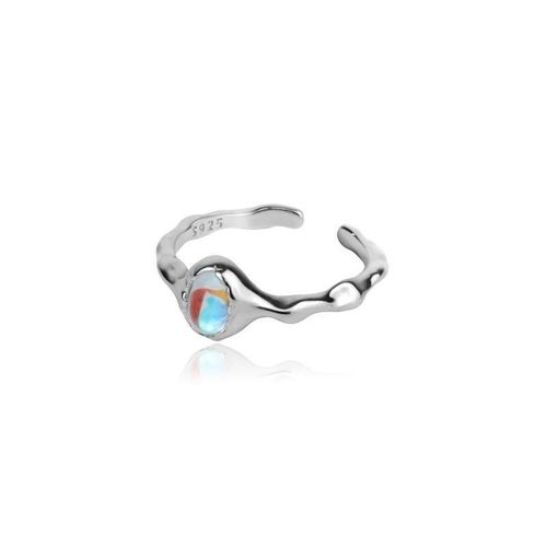 Bague En Cristal Rose Avec C¿Ur Irrégulier Pour Femme, Bague Ouverte Créative Avec Opale Bleue, Bijoux Y2k Géométriques Brillants