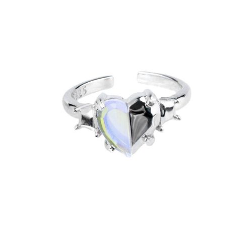 Bague En Cristal Rose Avec C¿Ur Irrégulier Pour Femme, Bague Ouverte Créative Avec Opale Bleue, Bijoux Y2k Géométriques Brillants
