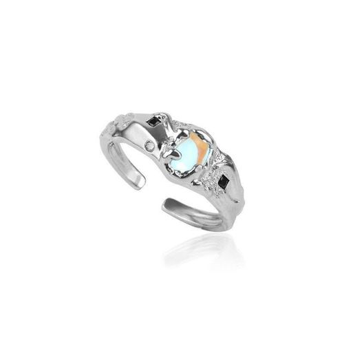 Bague En Cristal Rose Avec C¿Ur Irrégulier Pour Femme, Bague Ouverte Créative Avec Opale Bleue, Bijoux Y2k Géométriques Brillants