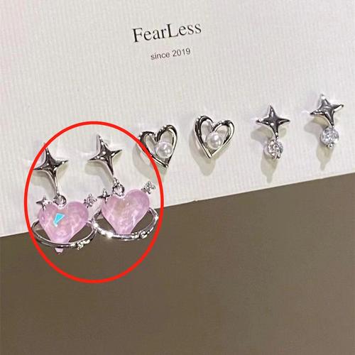 Boucles D'oreilles En Forme De Goutte D'eau Avec Nministériels D Papillon En Forme De C¿Ur, Bijoux En Clip Rose, Accessoires Esthétiques Pour Bol, Mode Coréenne, Y2k