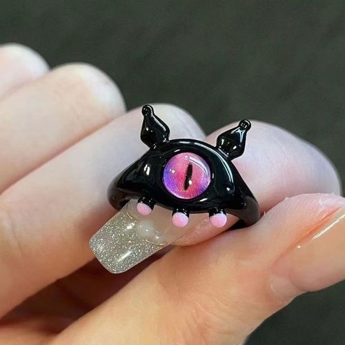 Bague Punk Yeux De Chat Pour Femme, Bague Monstre Vert Mignon, Deux Documents Doux, Bague De Couple Ouverte, Accessoires De Doigt De Fête, Mode