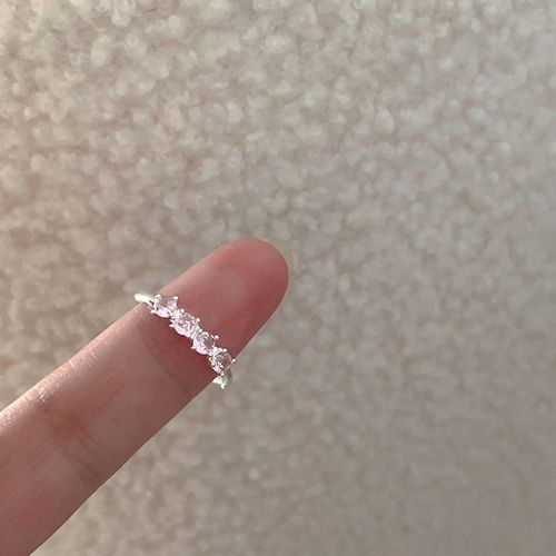 Bague En Argent Réglable Avec Ouverture En Forme De C¿Ur Pour Femme, Bijoux De Mariage Romantique, Cristal Rose Cz, Cadeaux D'amour Mignons
