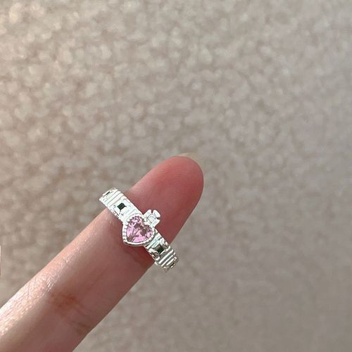 Bague En Argent Réglable Avec Ouverture En Forme De C¿Ur Pour Femme, Bijoux De Mariage Romantique, Cristal Rose Cz, Cadeaux D'amour Mignons