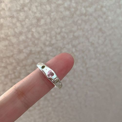 Bague En Argent Réglable Avec Ouverture En Forme De C¿Ur Pour Femme, Bijoux De Mariage Romantique, Cristal Rose Cz, Cadeaux D'amour Mignons