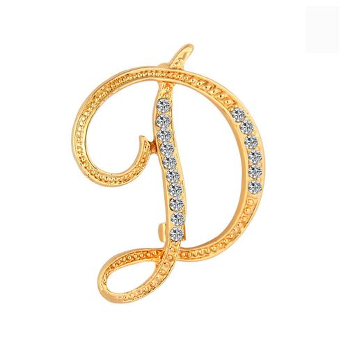 Broche Lettre Clip Pour Femme, Broches En Métal Plaqué Argent, Strass, Col De Chemise Trempé