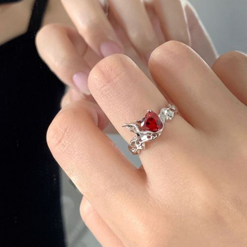 Bague Creuse En Pierre Rouge Pour Femme, Pierre Précieuse Irrégulière, Liquide Esthétique, Accessoires De Bijoux Vintage Pour Fille