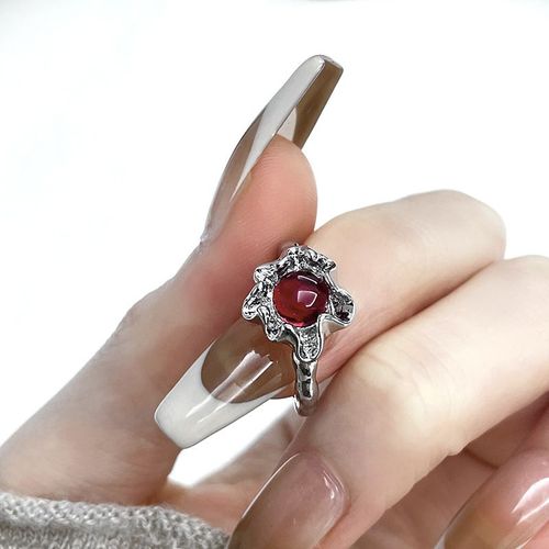 Bague Creuse En Pierre Rouge Pour Femme, Pierre Précieuse Irrégulière, Liquide Esthétique, Accessoires De Bijoux Vintage Pour Fille