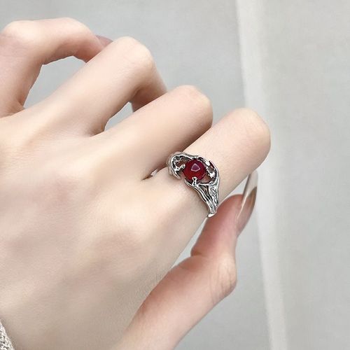 Bague Creuse En Pierre Rouge Pour Femme, Pierre Précieuse Irrégulière, Liquide Esthétique, Accessoires De Bijoux Vintage Pour Fille