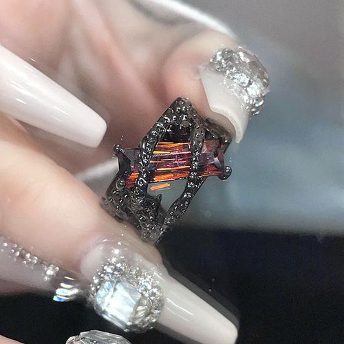 Bague Creuse En Pierre Rouge Pour Femme, Pierre Précieuse Irrégulière, Liquide Esthétique, Accessoires De Bijoux Vintage Pour Fille