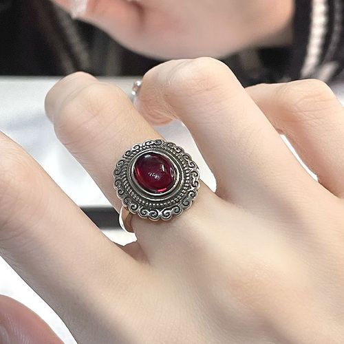 Bague Creuse En Pierre Rouge Pour Femme, Pierre Précieuse Irrégulière, Liquide Esthétique, Accessoires De Bijoux Vintage Pour Fille