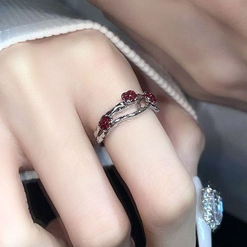 Bague Creuse En Pierre Rouge Pour Femme, Pierre Précieuse Irrégulière, Liquide Esthétique, Accessoires De Bijoux Vintage Pour Fille