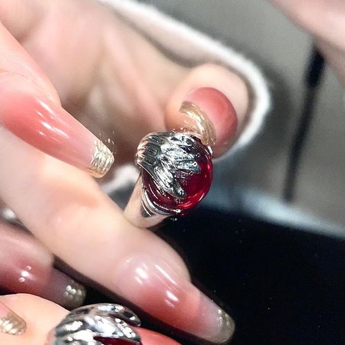 Bague Creuse En Pierre Rouge Pour Femme, Pierre Précieuse Irrégulière, Liquide Esthétique, Accessoires De Bijoux Vintage Pour Fille