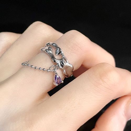Bagues Gothiques En Cristal Noir Unisexe, Anneau Ouvert En Pierre Ronde Sombre De Lave, Grunge Punk Hip Hop, Bijoux De Fête