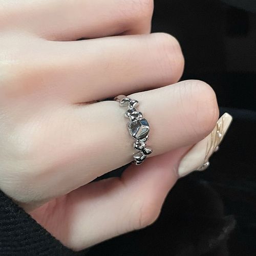 Bagues Gothiques En Cristal Noir Unisexe, Anneau Ouvert En Pierre Ronde Sombre De Lave, Grunge Punk Hip Hop, Bijoux De Fête