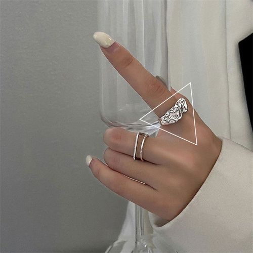 Bague Ouverte En Argent Antique Pour Femme, Ouverte, Étudiant, Vintage, Melon Al, Multicouche, Opale, Large, Hip-Hop, Punk, Tendance, Nouveau