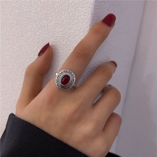 Bagues Gothiques Vintage En Pierre Rouge Pour Femmes, Matiques En Pierre De Cour Française, Matiques Rétro Esthétiques, Bijoux De Noël, Cadeau De Nouvel An