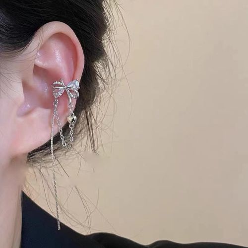 Boucle D'oreille Clip De Manchette Non Perçante Pour Femme, Gland En Cristal De Document Argenté, Bijoux De Piercing Au Cartilage, Biscuits Brillant, Jofake