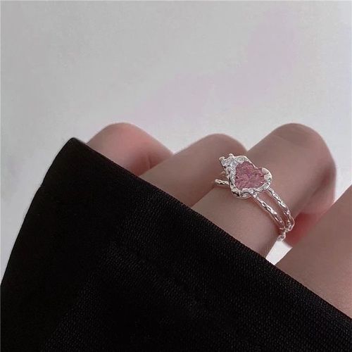 Bague En Cristal Rose Avec C¿Ur Irrégulier Pour Femmes, Bague Créative En Opale Bleue, C¿Ur Ouvert, Zircon Géométrique Brillant, Bijoux Vintage Y2k