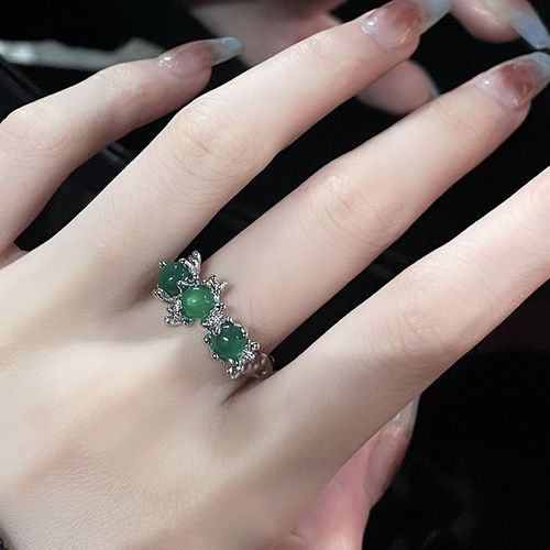 Bague Rétro En Pierre Verte Naturelle Plaquée Argent, Jaspe, Bijoux Pour Homme Et Femme, Cadeau