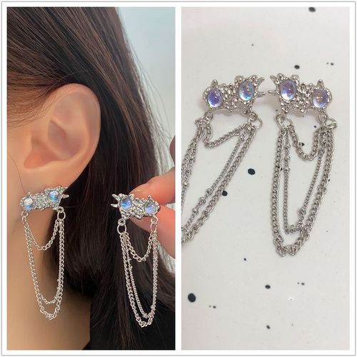 Boucles D'oreilles Gothiques Coréennes En Pierre De Lune, Bijoux En Forme D'étoile, Gland Irrégulier, Opale, Esthétique, Egirl