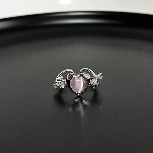 Bague En Pierre Opale Transparente Géométrique Irrégulière Pour Femme, Bijoux De Fête Créatifs, Carillon De Document En Argent, Coeur Rose Élégant