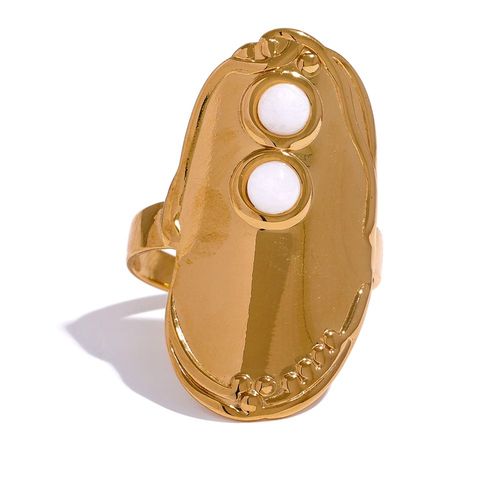 Yhpup Déclaration Acier Inoxydable Pierre Géométrique Réglable Grand Anneau Ouvert Pour Les Femmes Charme Métal Personnalisé Bijoux Élégants