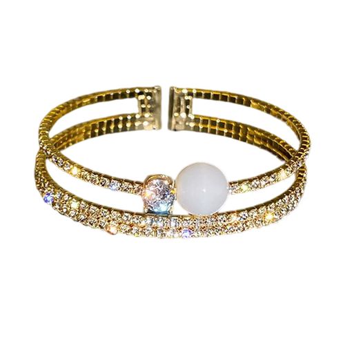 Bracelet Manchette Ovale Brillant Pour Femmes, Plein De Strass, Ouvert, Taille Unique, Doré, Style Luxueux, Décor Corporel, Eig88