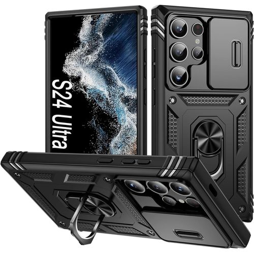 Coque Galaxy S24 Ultra,Antichoc Support Protection Housse Avec Lentille Coulissante Couverture Étui Pour Samsung Galaxy S24 Ultra Noir