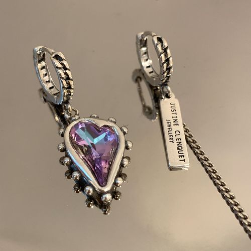 Boucles D'oreilles En Forme De C¿Ur Pour Filles, En Zircon Violet, Style Coréen, Accessoires De Bijoux Vintage Asymétriques
