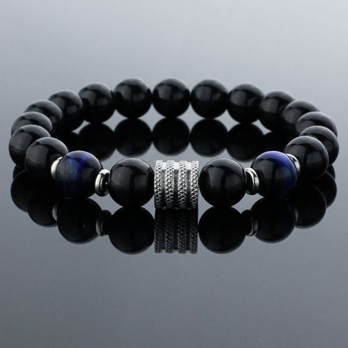 Bracelet Perlé En Obsidienne D'oeil De Tigre Exquis Pour Hommes, Acier Inoxydable, Bijoux D'affaires Simples, Cadeau De Fête Des Pères, Vente En Gros