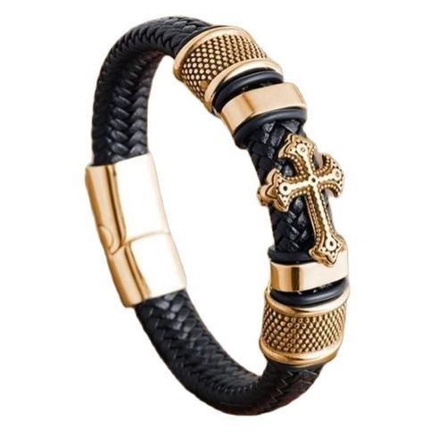 Bracelet En Cuir Et Soie Pour Hommes, Classique, Noir, Vintage, Délicat, Tissé À La Main, Métal, Boucle Magnétique, Manchette, Bijoux D'affaires, Cadeau