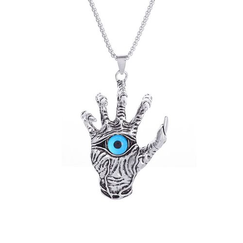 Collier Pendentif Griffe De Dragon Bleu Main Tête De Mort Dominatrice, Accessoires Punk, Gothique, Rock, Cadeau Personnalisé Pour Homme