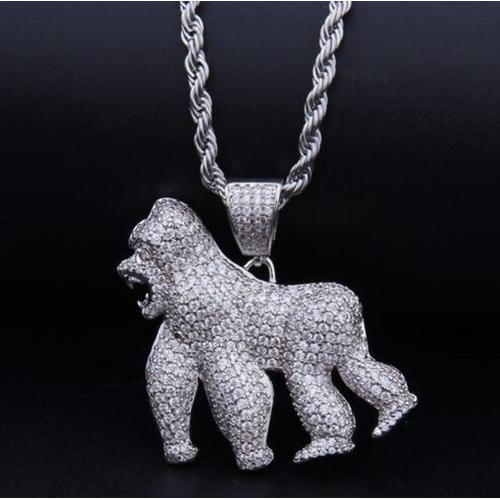 Chimhip Hop-Collier Pendentif Animal Pour Homme, Moule Ajuster Ille, Cristal De Glace Complet, Cubique, Contre-Indiqué, Cadeau De Bijoux Tendance