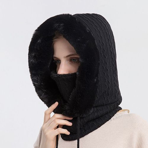 Masque En Laine Tricotée Pour Femme, Bonnet Élastique, Épais, Chaud, En Cachemire, Pour L'extérieur, Une Pièce