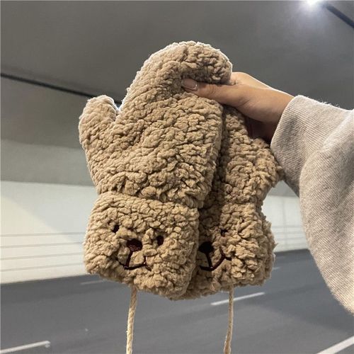 Gants Imitation Laine D'agneau Pour Femme, Nouveau, Hiver, En Peluche, Ours Doux, Mitaines Pour Les Doigts, Épais Et Chauds