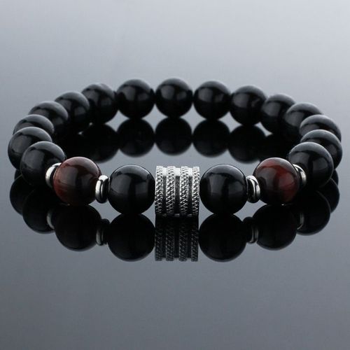 Bracelet Perlé En Obsidienne D'oeil De Tigre Exquis Pour Hommes, Acier Inoxydable, Bijoux D'affaires Simples, Cadeau De Fête Des Pères, Vente En Gros