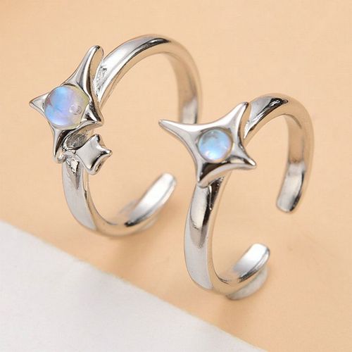 Bague Étoile À Quatre Points Pour Femmes, Anneau De Doigt À Ouverture Réglable, Couleur Argent, Coréen, Pierre De Lune, Bijoux De Fête, 2 Pièces, Nouvelle Collection 2023