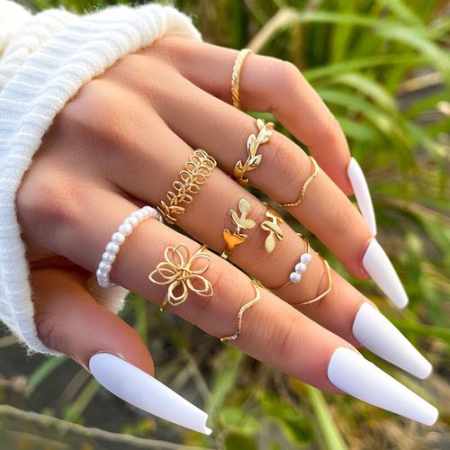 Ensemble De Matiques Boho Flower Pour Femme, Perle De Croix Vintage, Bague Papillon, Cadeau De Bijoux De Carillon