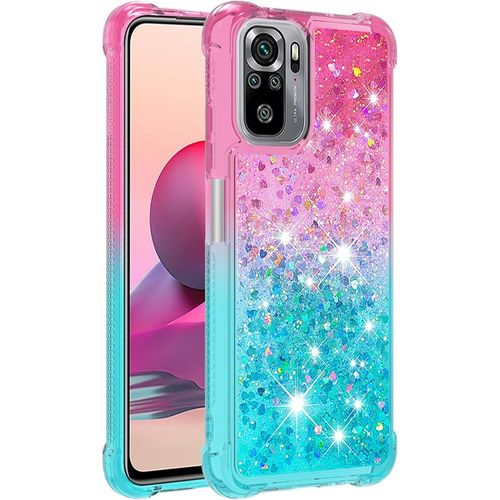 Coque Pour Xiaomi Redmi Note 10 4g/Xiaomi Redmi Note 10s Case Housse Coque Paillette Liquide Bling Transparente Silicone Tpu Bumper Cover Etui Doux Cristal Clair Antichoc Coque-Rose Et Bleu