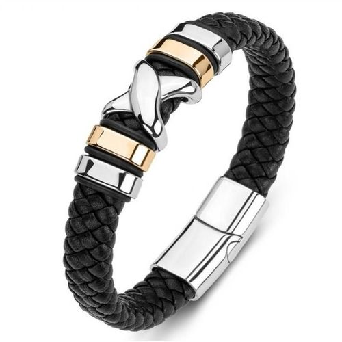 Bracelet En Cuir Et Soie Pour Hommes, Classique, Noir, Vintage, Délicat, Tissé À La Main, Métal, Boucle Magnétique, Manchette, Bijoux D'affaires, Cadeau