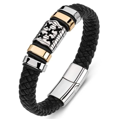 Bracelet En Cuir Et Soie Pour Hommes, Classique, Noir, Vintage, Délicat, Tissé À La Main, Métal, Boucle Magnétique, Manchette, Bijoux D'affaires, Cadeau